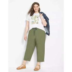 LOFT Plus Green Drawstring Utility Pants Size 20 Elastic Waist Cropped Cotton